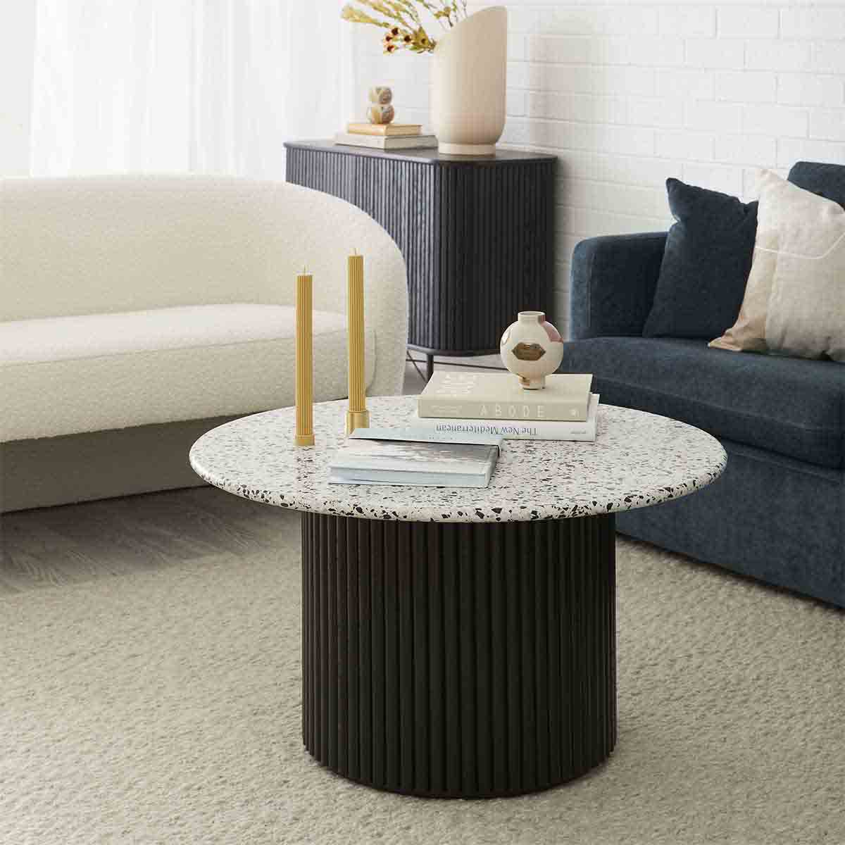Cosmos Coffee Table (Black, Terrazzo, 85cm)