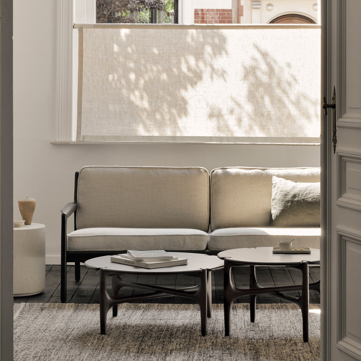 Jack Fabric 3 Seater Sofa (Mahogany Dark Brown, Ivory)