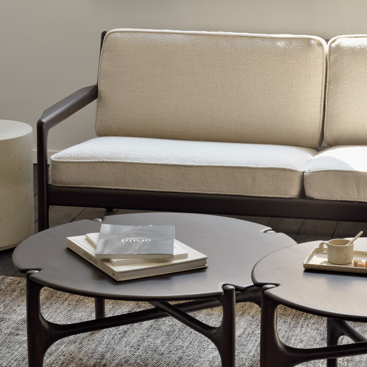 Jack Fabric 3 Seater Sofa (Mahogany Dark Brown, Ivory)