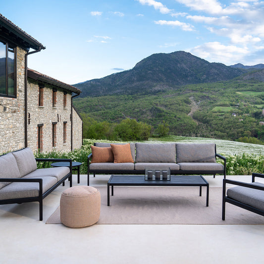 Jack Outdoor Fabric 3 Seater Sofa (Teak Black, Mocha)