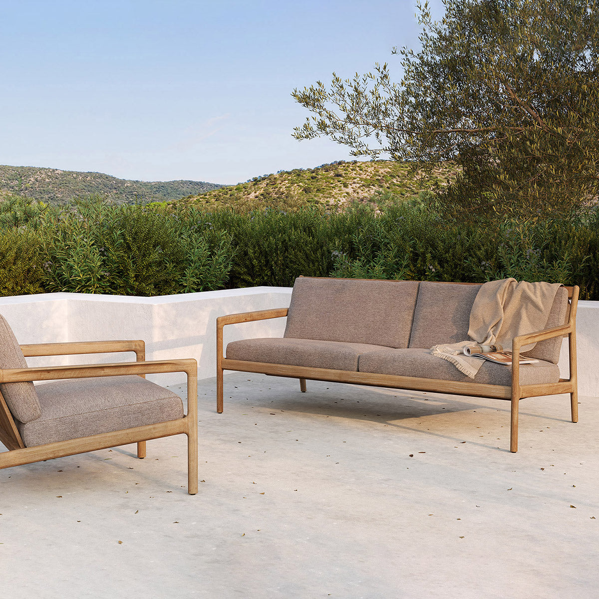 Jack Outdoor Fabric 3 Seater Sofa (Teak, Mocha)