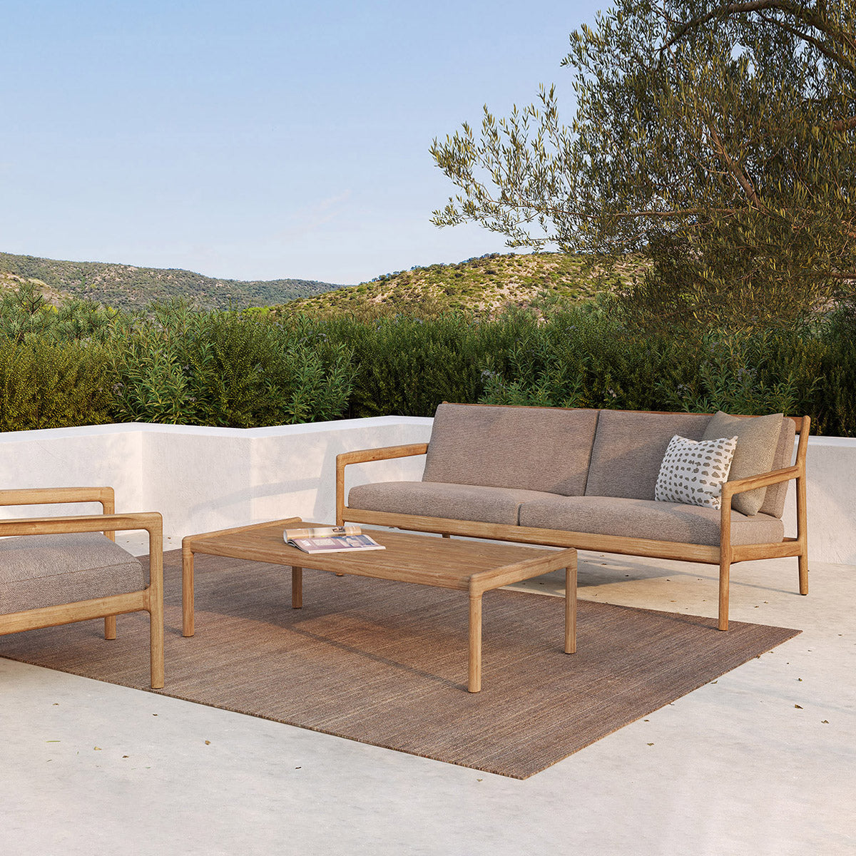 Jack Outdoor Fabric 3 Seater Sofa (Teak, Mocha)