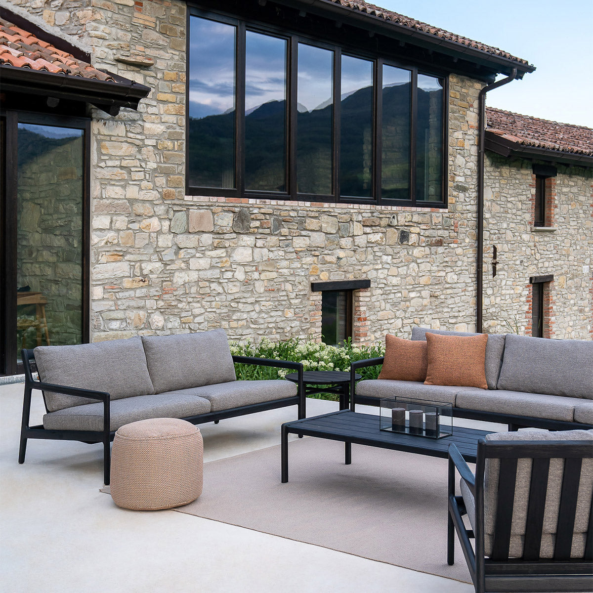 Jack Outdoor Fabric 4 Seater Sofa (Teak Black, Mocha)