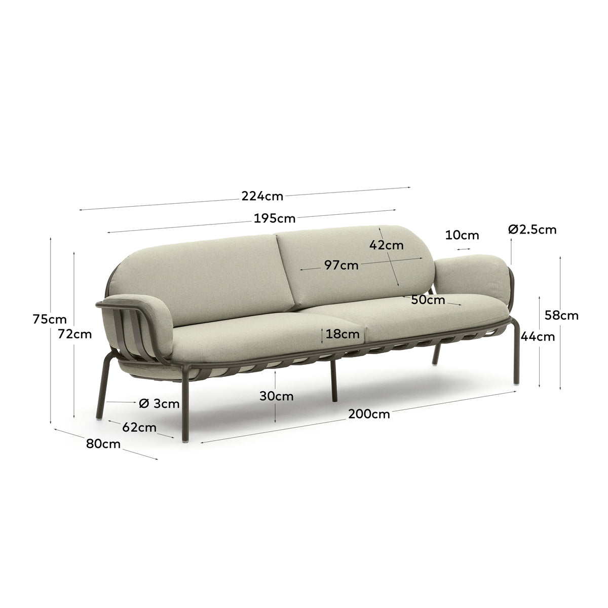 Joncols Outdoor 3 Seat Sofa