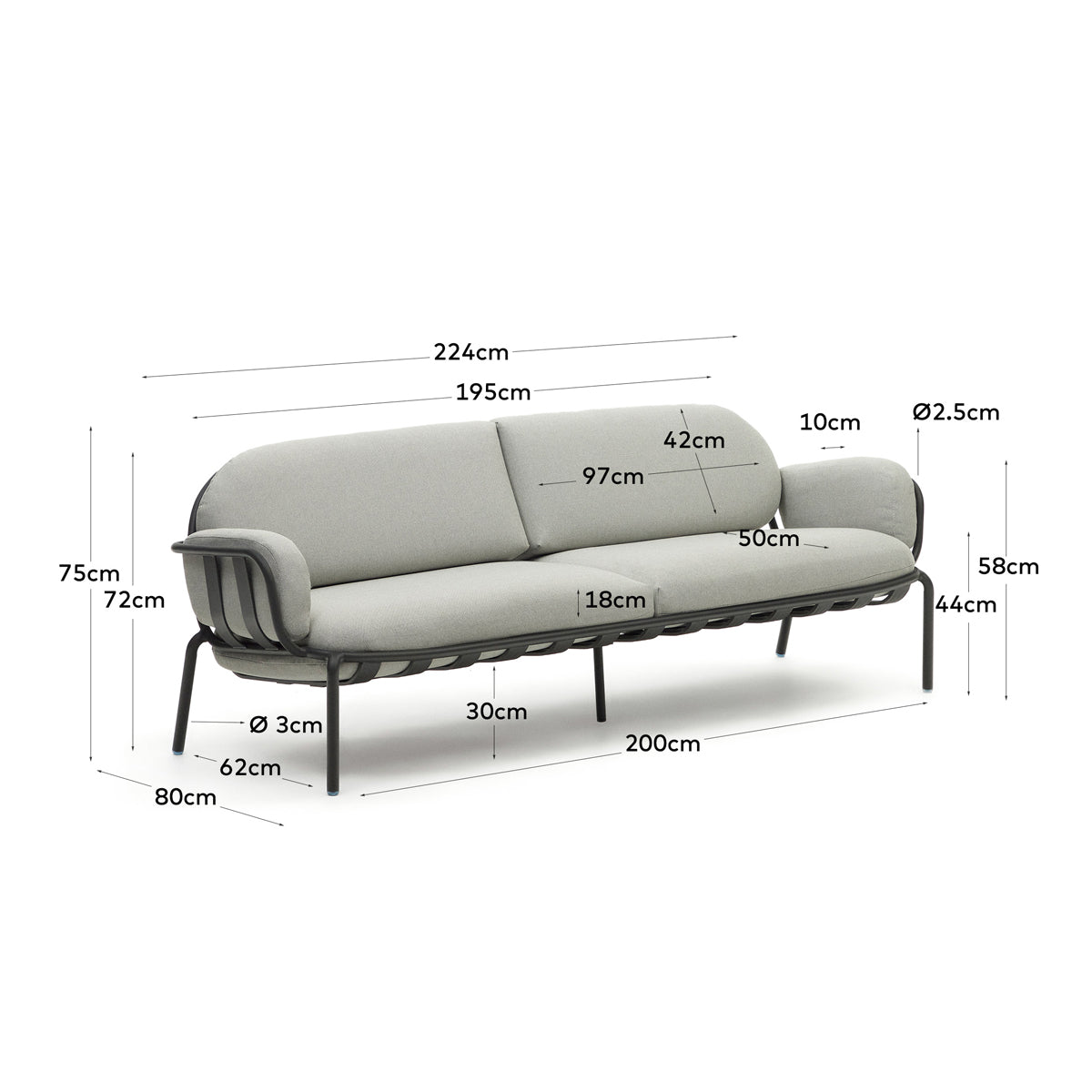 Joncols Outdoor 3 Seat Sofa