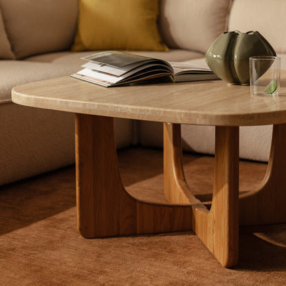 Pierro Travertine Coffee Table (Oak, Travertine)