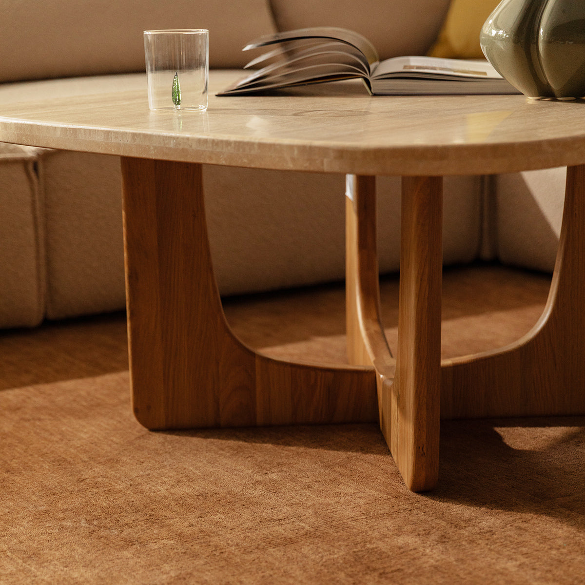 Pierro Travertine Coffee Table (Oak, Travertine)