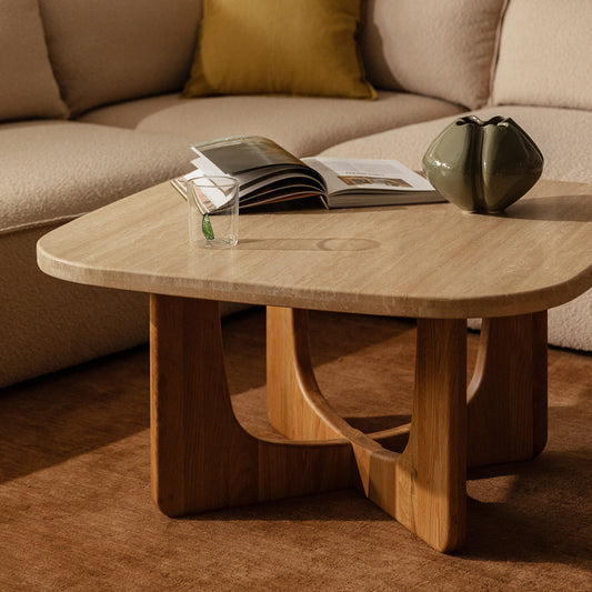 Pierro Travertine Coffee Table (Oak, Travertine)