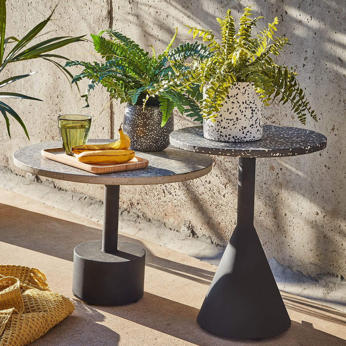 Delano Side Table (Black, Black Terrazzo, 40cm Diameter)