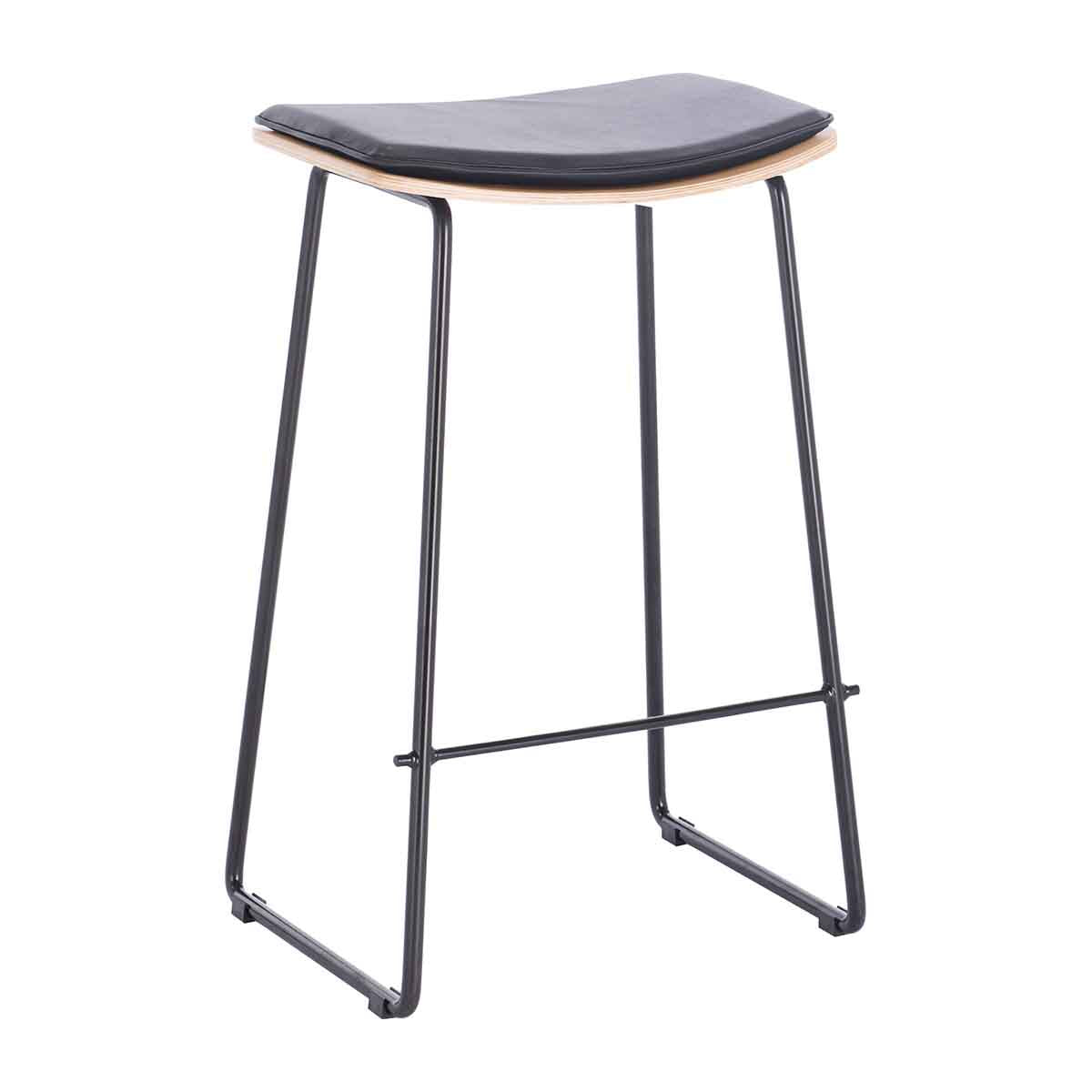 Hendrix Backless Bar Stool (Oak, Black Leather)