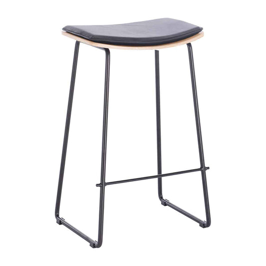 Hendrix Backless Bar Stool (Oak, Black Leather)