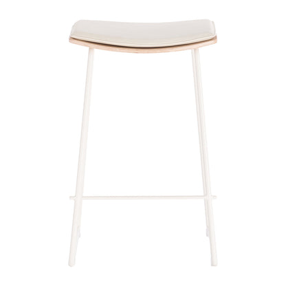 Hendrix Backless Bar Stool (Oak, White Leather)