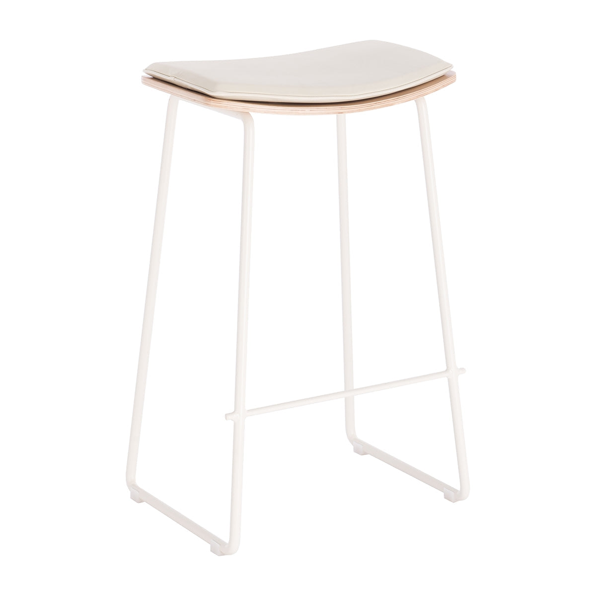 Hendrix Backless Bar Stool (Oak, White Leather)