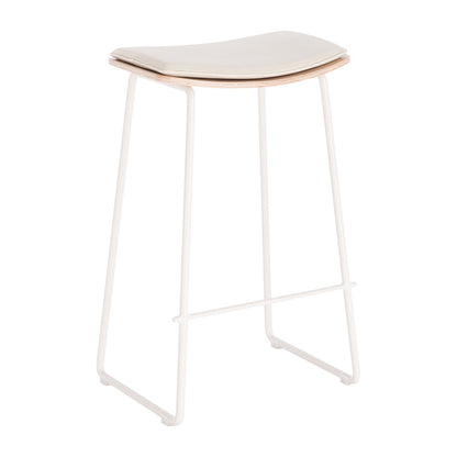 Hendrix Backless Bar Stool (Oak, White Leather)
