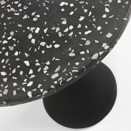 Delano Side Table (Black, Black Terrazzo, 40cm Diameter)
