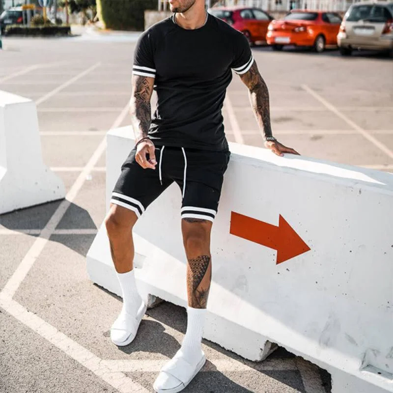 Men's casual simple short sleeve two piece suit